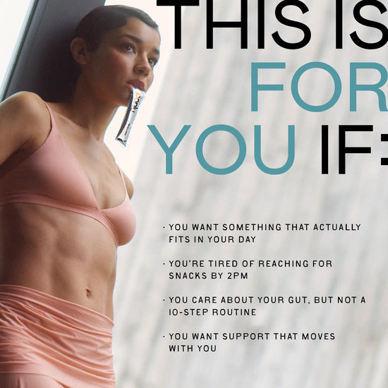 Woman using a Ponlu fiber-rich Garcinia Cambogia Jelly Stick for gut health on the go